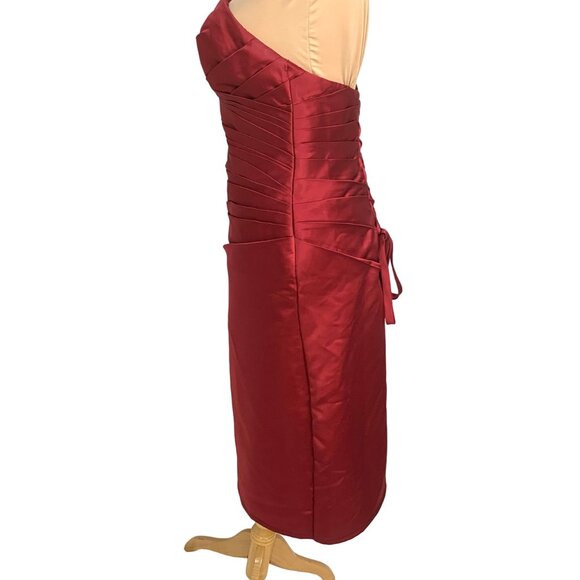 Glam Strapless Red Satin Pleated Cocktail Dress Corset Back M Hoco Bridesmaid - Picture 5 of 10